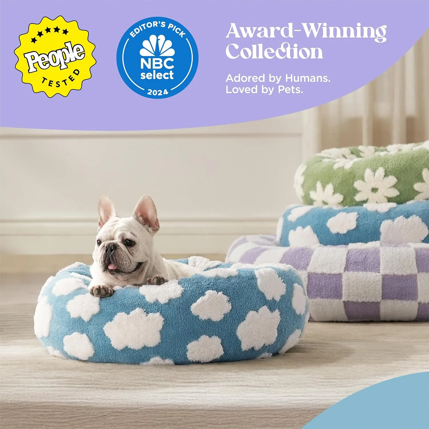 Lesure Donut Dog Beds Large Sized Dog - Round Pet Beds for Calming Puppy with Washable Cover, Orthopedic Modern Beds with Jacquard Shaggy Plush & Anti Slip Bottom, 36 InchBlue
