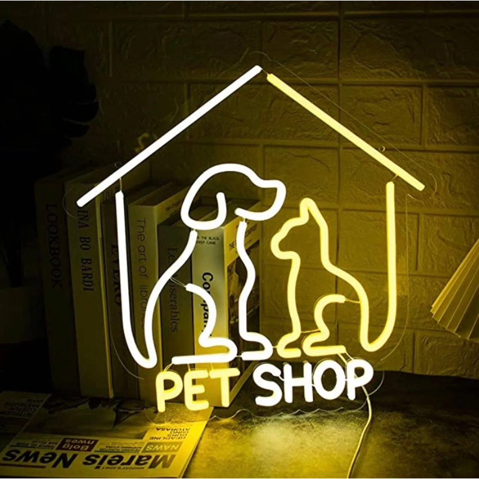 Lovely Vivid Bright Pet Shop Cat & Dog LED Night Light Room Wall Decoration