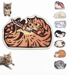 Lukamoo Cute Cat Litter Mat (30x20), Large/L, for Kitty Litter & Cute Cat Litter Box, Litter Trapping Mat (Brown Tabby)