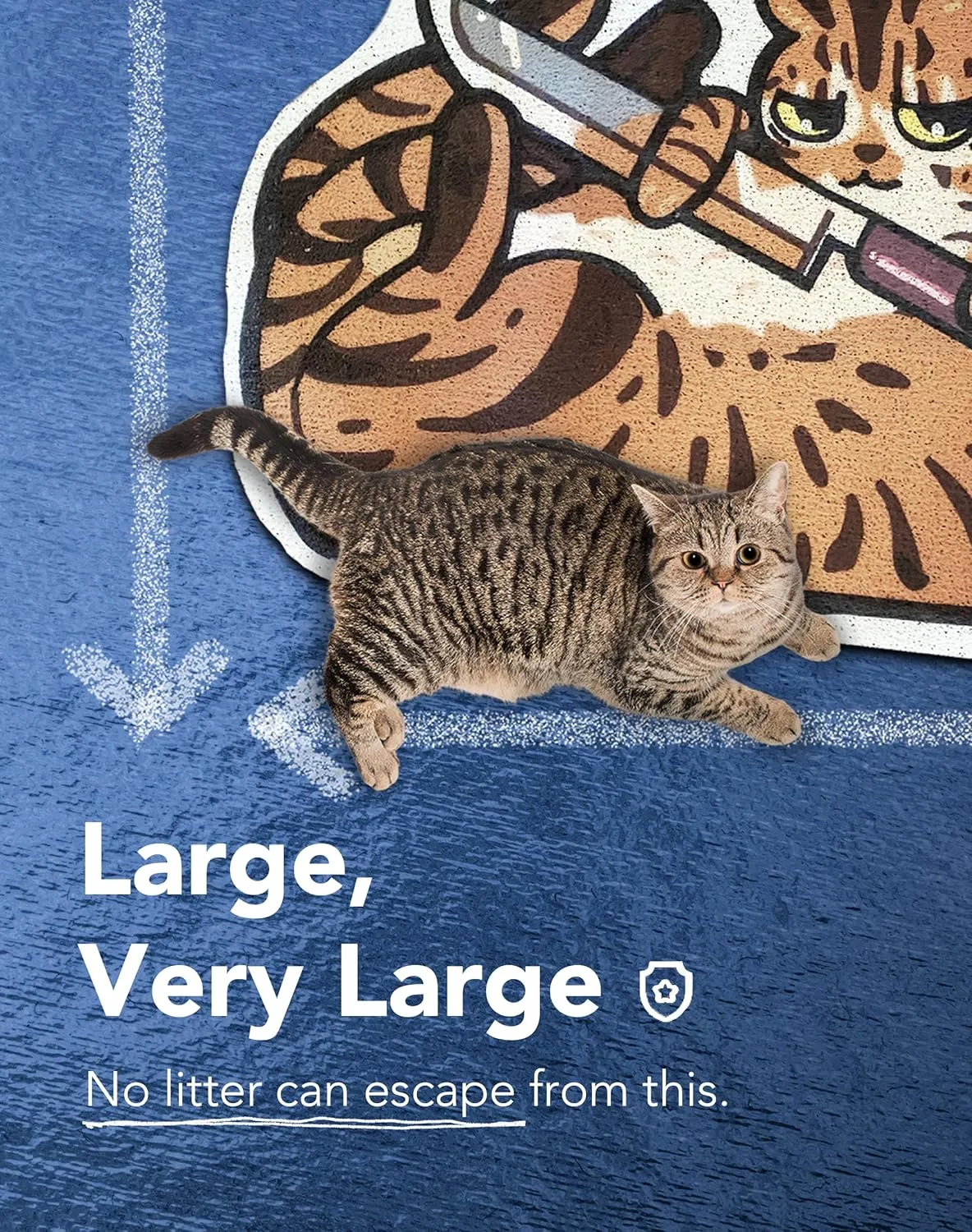 Lukamoo Cute Cat Litter Mat (30x20), Large/L, for Kitty Litter & Cute Cat Litter Box, Litter Trapping Mat (Brown Tabby)
