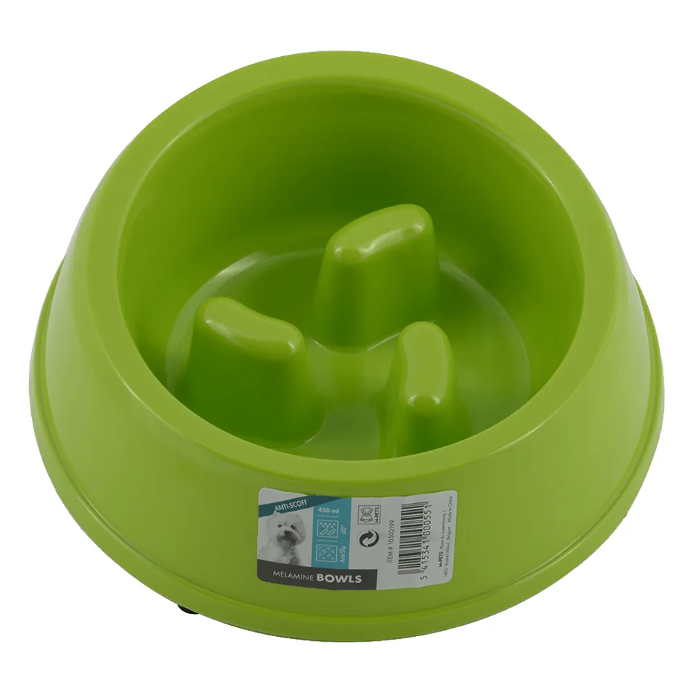M-PETS Melamine High Back Slow Down Bowl Green