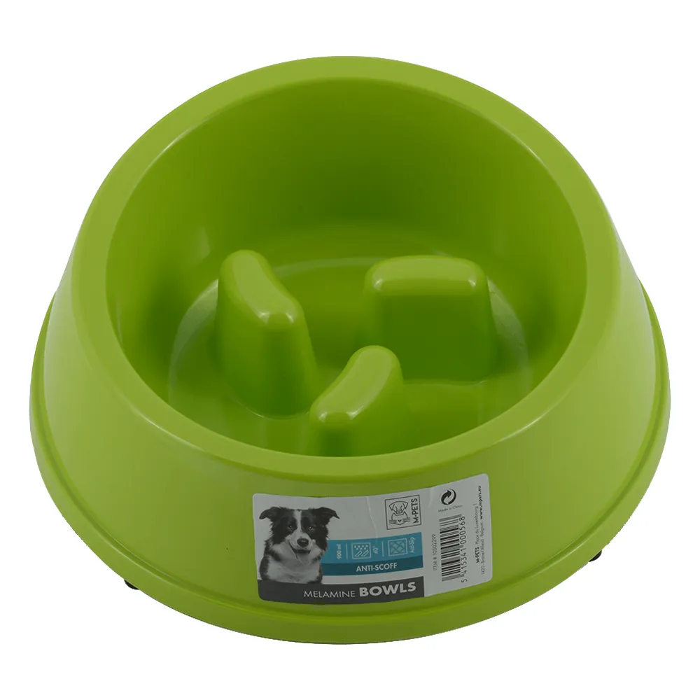 M-PETS Melamine High Back Slow Down Bowl Green