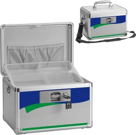 Medicine Lock Box for Safe Medication - 13.4 x 7.6 x 8.2 Inches - Lockable Storage Box for Drugs, First Aid Kit Empty, Lock Boxes with Key for Home/Outdoor (Blue/Large)
