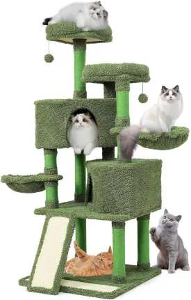 Mile High Life | Multi-Level Cat Tree Condo 58" for Large Cats | Hammock and Sisal Covered Scratching Post Tree for Kittens | Tall Cat Climbing Stand with Cute Hanging Ball & Toys for Play Houses