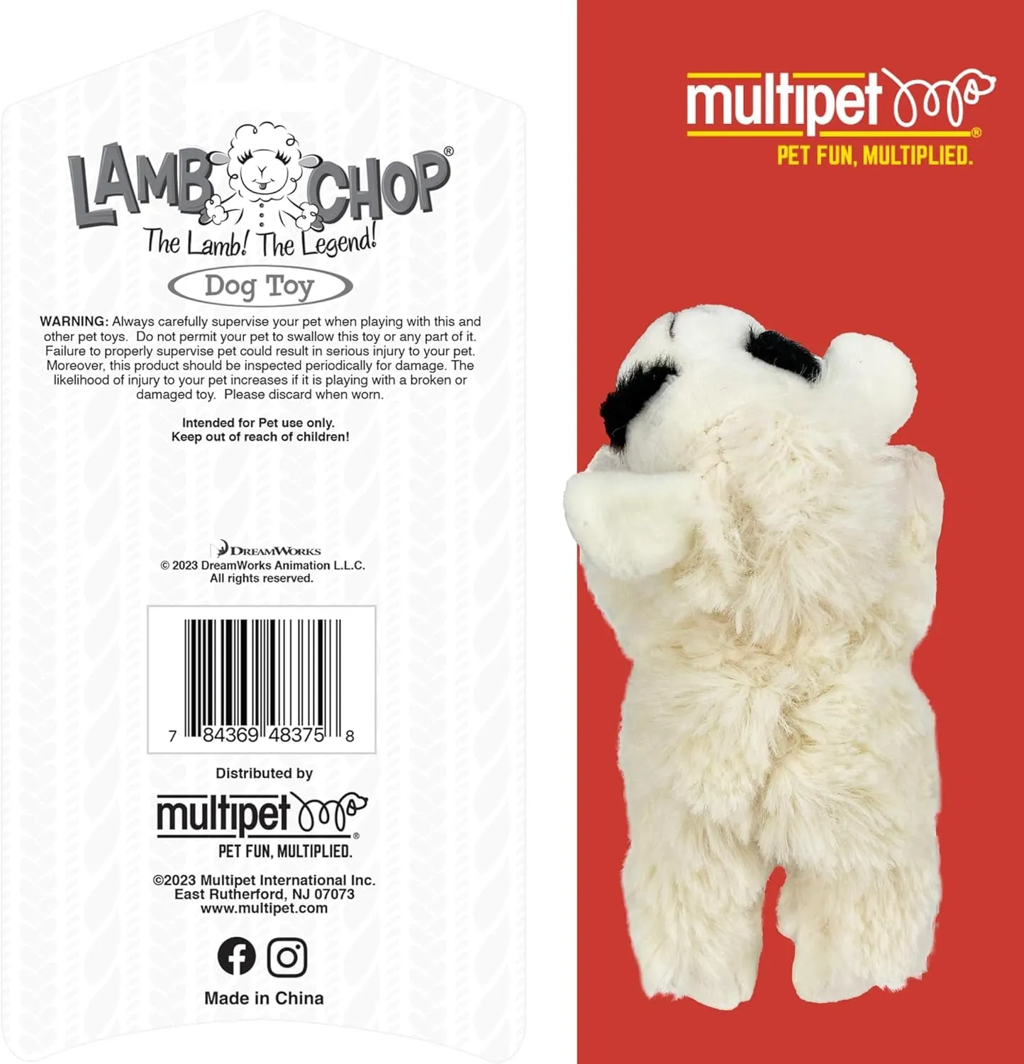Multipet INTERNATIONAL 843140 Lambchop Plush Squeak Toy Mini for Pets, 6-Inch, White, Small