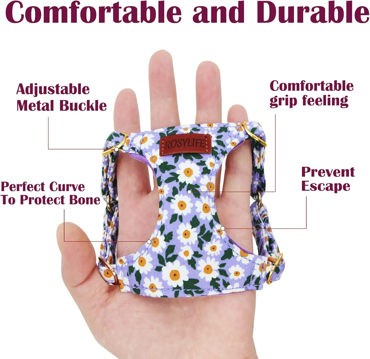 No Pull Dog Harness Adjustable Small Harness and Leash Set, Lightweight and Soft Dog Harness No Choke Escape Proof Pet Harness Vest (Purple Daisy, S)