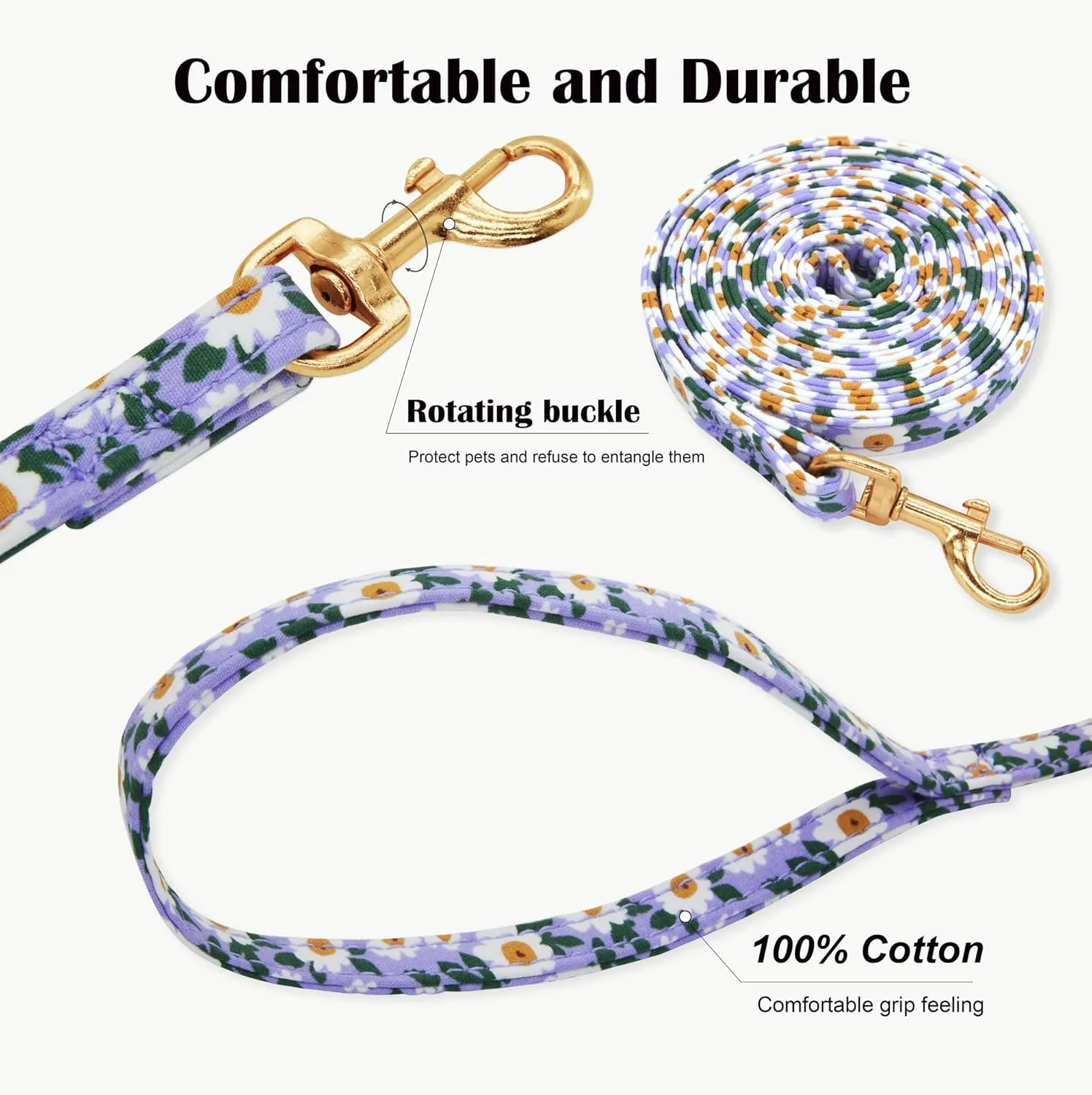 No Pull Dog Harness Adjustable Small Harness and Leash Set, Lightweight and Soft Dog Harness No Choke Escape Proof Pet Harness Vest (Purple Daisy, S)
