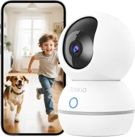 Noorio 2K Indoor Security Camera, Pet Camera with Speaker Pan&Tilt, One Click Call Baby Monitor Night Vision, Smart Motion Tracking Cam for Dogs, Plug-in 24/7 SD&Cloud Storage, CS201