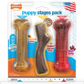 Nylabone Puppy Chew Stages Triple Pack Chewy Toys Chicken, Bacon, & Beef Jerky Medium/Wolf - Up to 35 lbs. (3 Count)