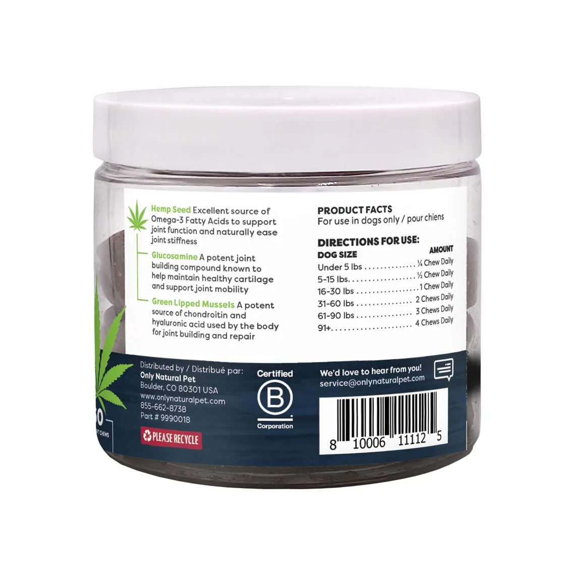 Only Natural Pet Hemp Advanced Hip & Joint Supplement for Dogs 60 Count