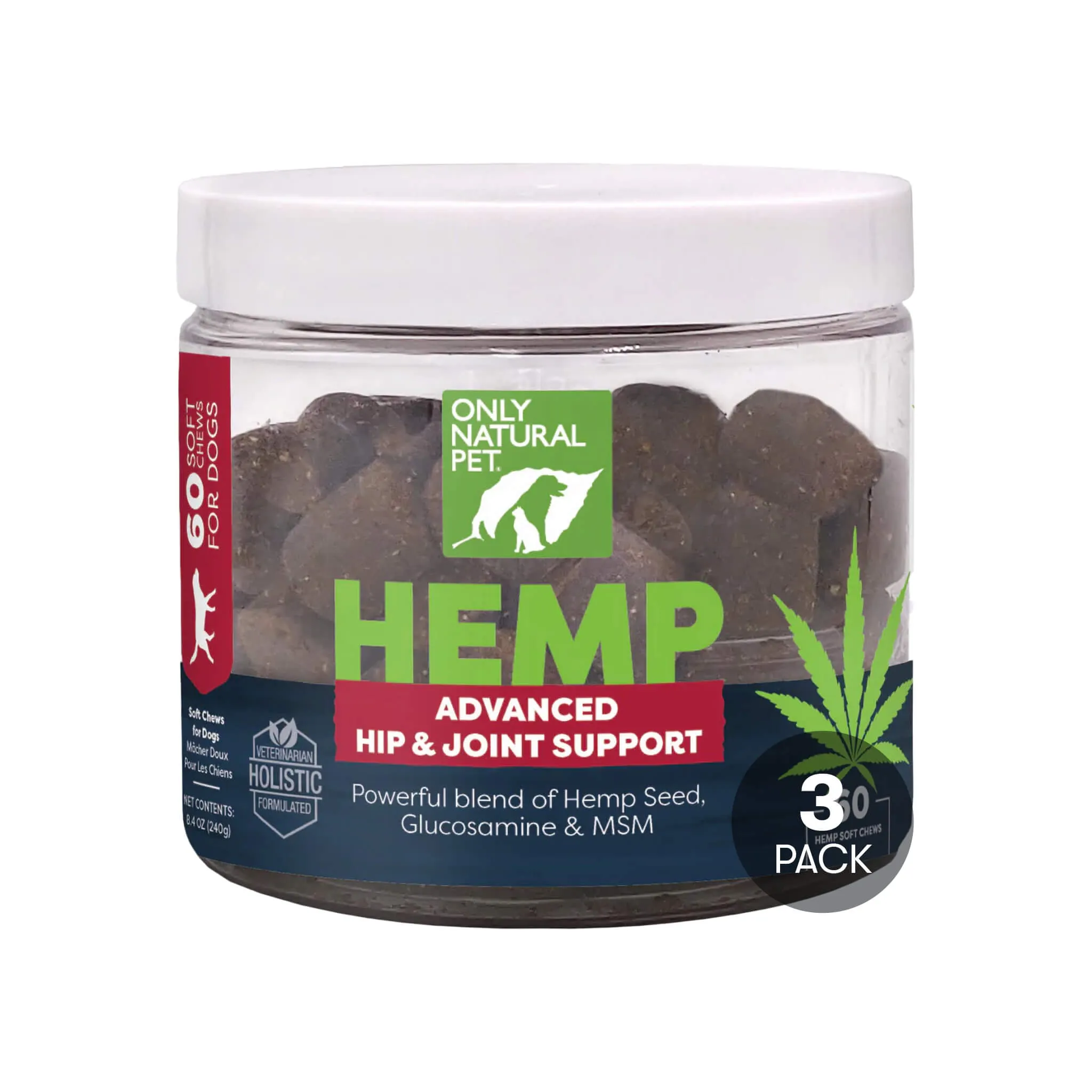 Only Natural Pet Hemp Advanced Hip & Joint Supplement for Dogs 60 Count
