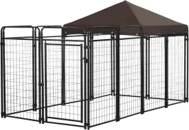Outdoor Dog Kennel Heavy Duty Dog House with Canopy and Lockable Door, Metal Animal Hutch Outdoor Pet Pen Dog Enclosure Dog Playpen Dog Crate for Yard, 111" x 55.5" x 63.25"