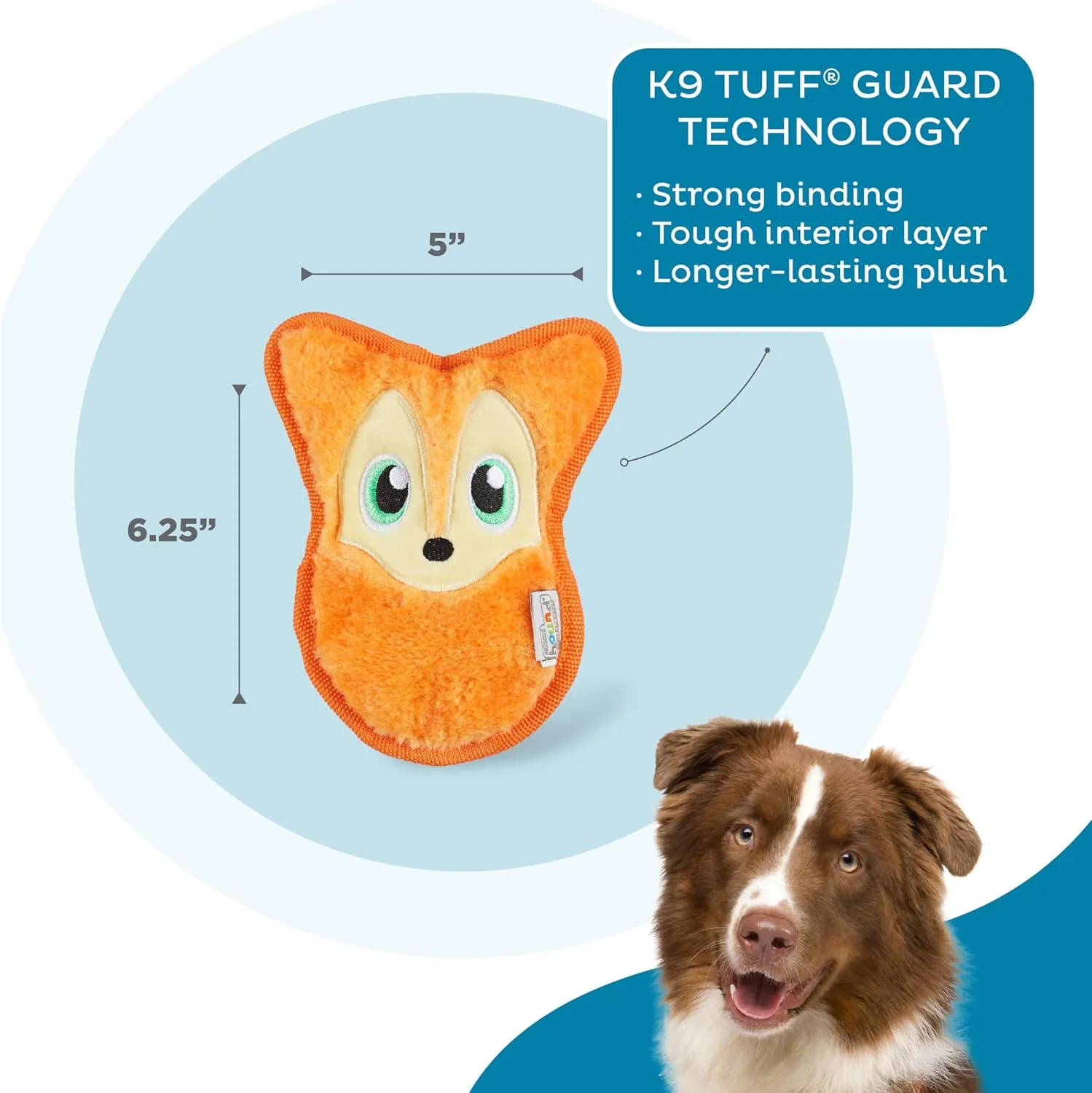 Outward Hound Durablez Minis Stuffing-Free Squeaky Interactive Dog Toy, Tough Plush, Fox, Orange, XS