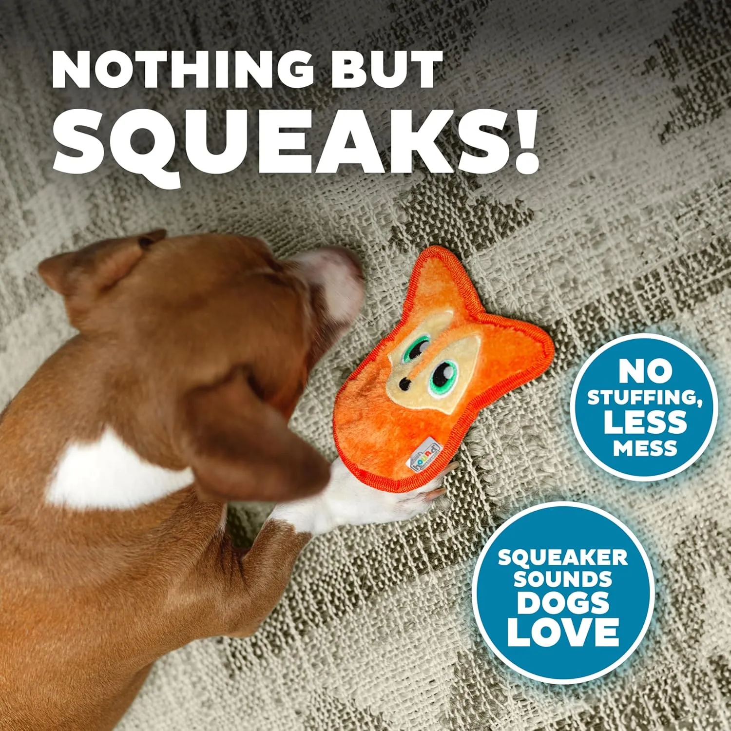 Outward Hound Durablez Minis Stuffing-Free Squeaky Interactive Dog Toy, Tough Plush, Fox, Orange, XS