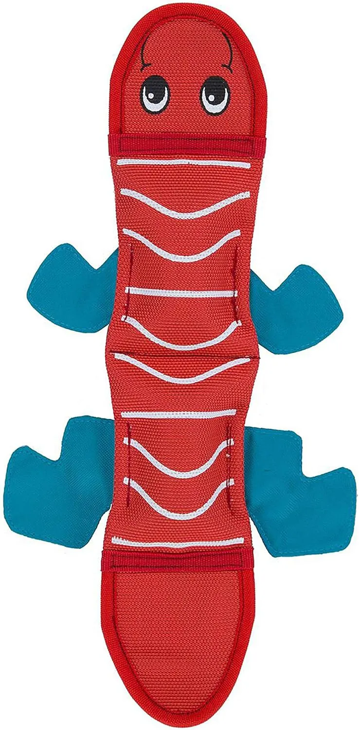 Outward Hound Fire Biterz Red Lizard Plush Firehose Material Interactive Dog Toy, Medium
