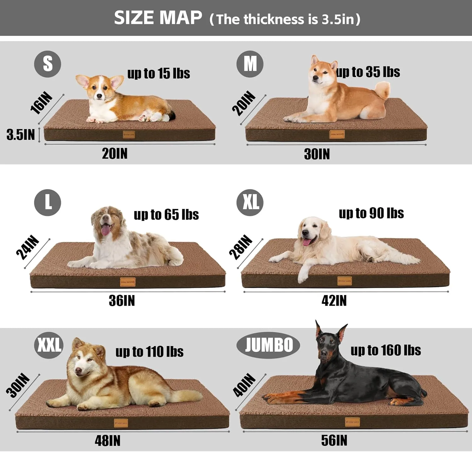 Patas Lague Orthopedic Dog Bed for Small Dogs, Soft Comfortable Waterproof Egg Crate Foam Small Pet Beds Mat with Removable Washable Cover, 20''X15'' Brown