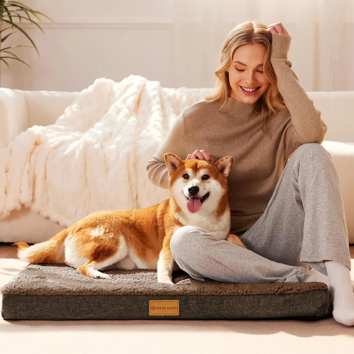 Patas Lague Orthopedic Dog Bed for Small Dogs, Soft Comfortable Waterproof Egg Crate Foam Small Pet Beds Mat with Removable Washable Cover, 20''X15'' Brown