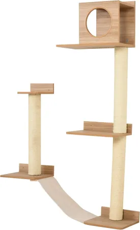 PawHut Wall-Mounted Multi-Level Cat Tree Activity Tower with Sisal-Covered Scratching Posts & an Interior Condo Area