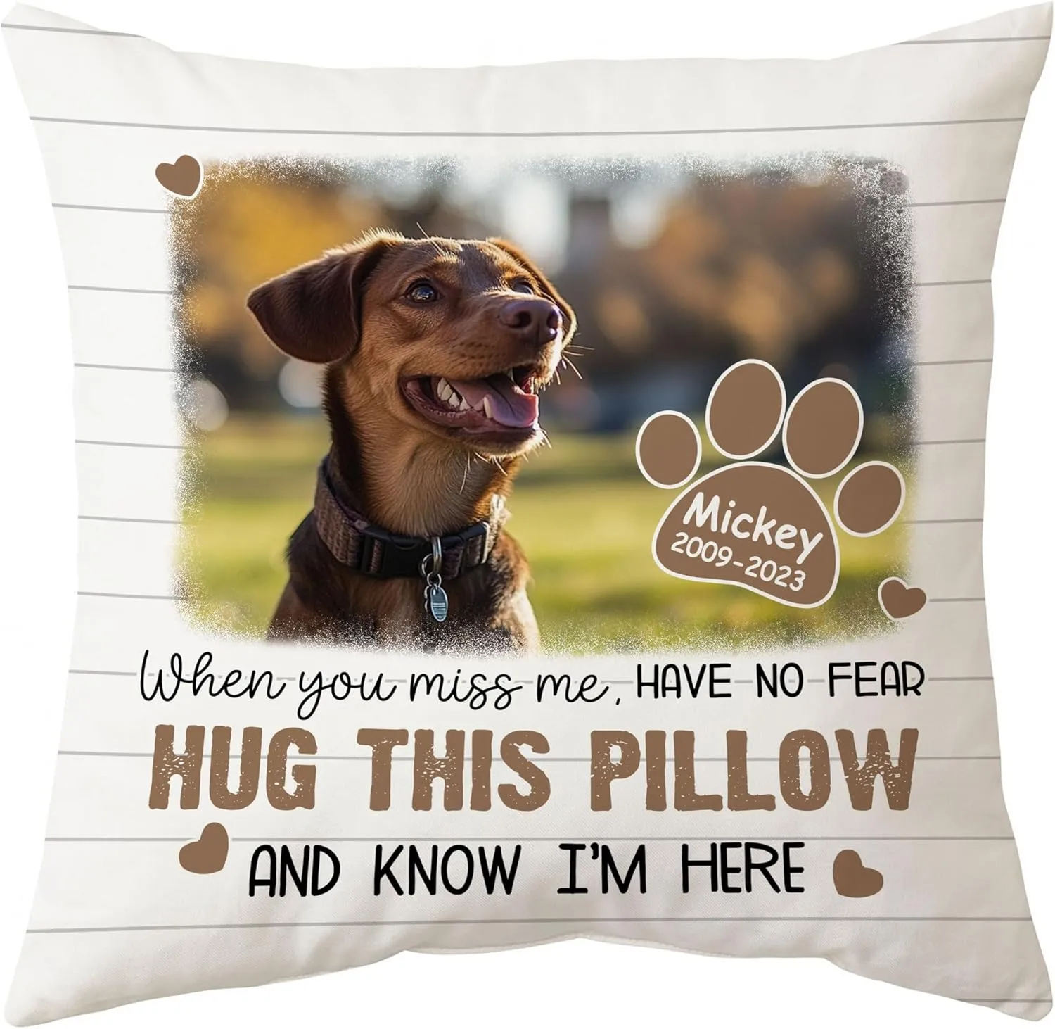 Personalized Pet Photo Memorial Pillow with Insert 12"x12" Double-Sided Printed Sympathy Gifts for Loss of Dog - Dog Remembrance Gifts -Custom Pet Memorial Gifts -Hug This Pillow Home Decor