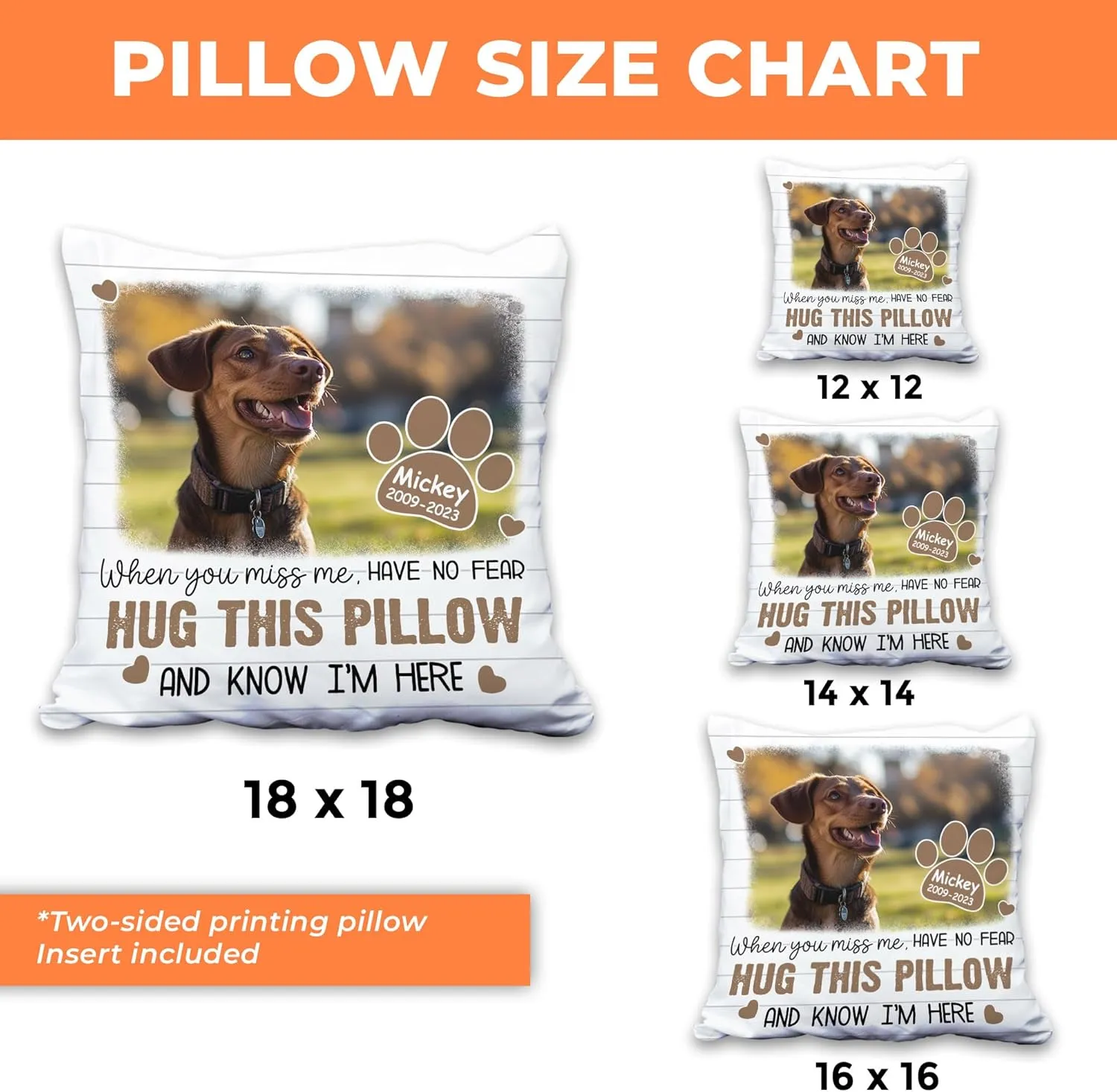 Personalized Pet Photo Memorial Pillow with Insert 12"x12" Double-Sided Printed Sympathy Gifts for Loss of Dog - Dog Remembrance Gifts -Custom Pet Memorial Gifts -Hug This Pillow Home Decor