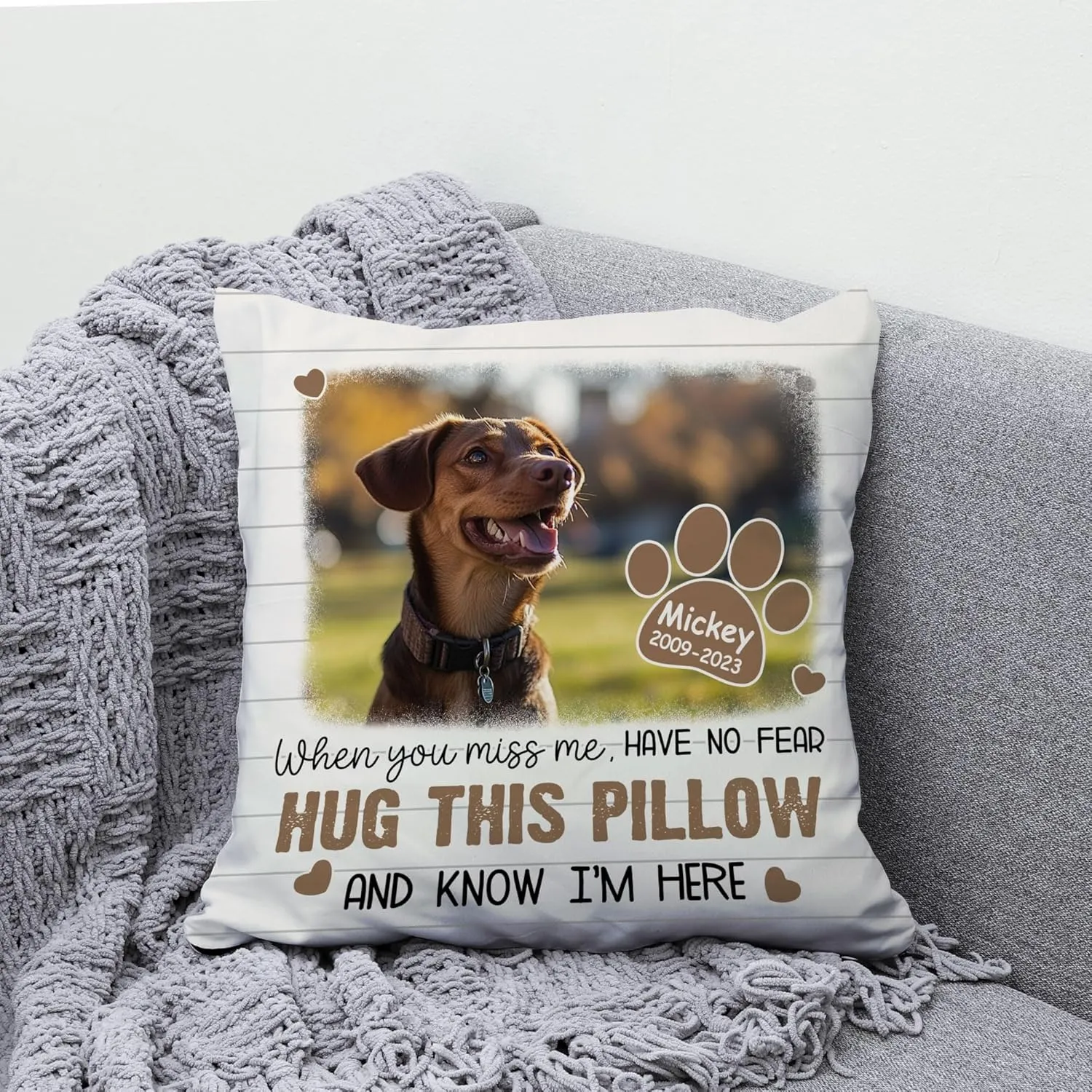 Personalized Pet Photo Memorial Pillow with Insert 12"x12" Double-Sided Printed Sympathy Gifts for Loss of Dog - Dog Remembrance Gifts -Custom Pet Memorial Gifts -Hug This Pillow Home Decor