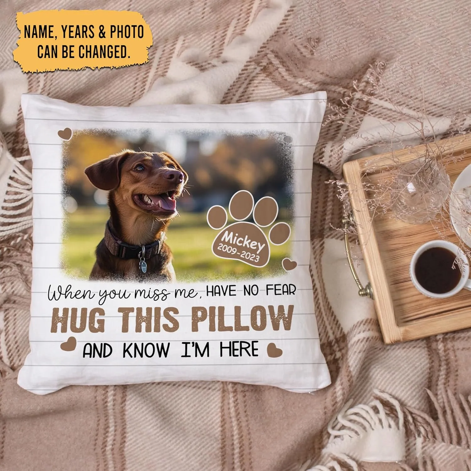 Personalized Pet Photo Memorial Pillow with Insert 12"x12" Double-Sided Printed Sympathy Gifts for Loss of Dog - Dog Remembrance Gifts -Custom Pet Memorial Gifts -Hug This Pillow Home Decor