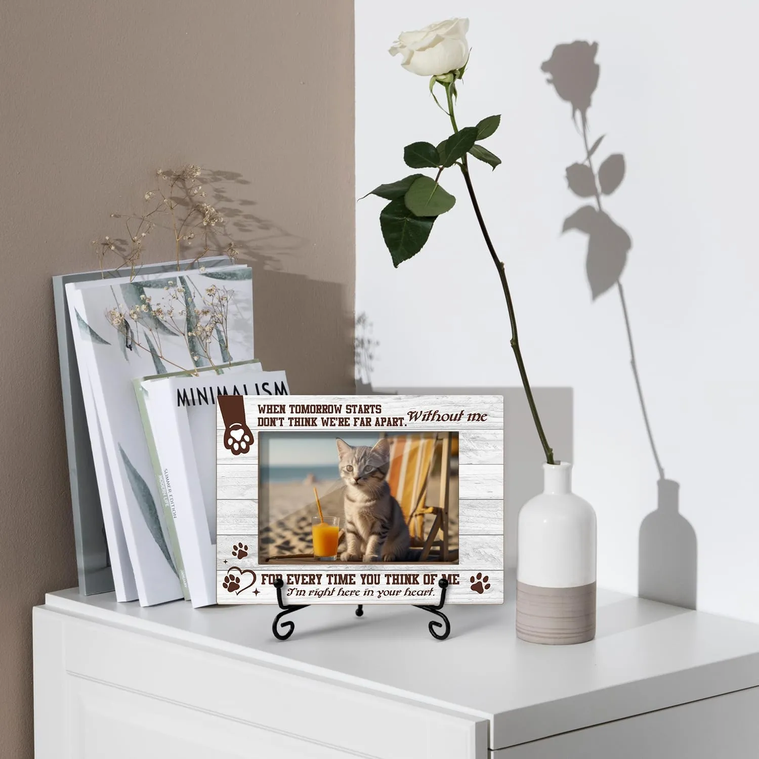 Pet Memory Picture Frame, Condolence Gifts Remembrance Sympathy Gifts for Dog Cat, Wooden Picture Frame with Stand, 4"x6" Photo Frame for Tabletop Display, Home Office Desk Decor Shelf Display/XK46