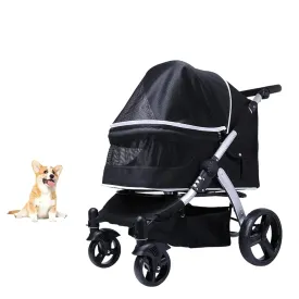 Pet Stroller Dog Strollers for Medium Dogs and Cats, Easy to Walking Dog Cat Stroller 360 Rotating Front Puppy Stroller with Mesh Windows, Removable Liner, Storage Basket,Black