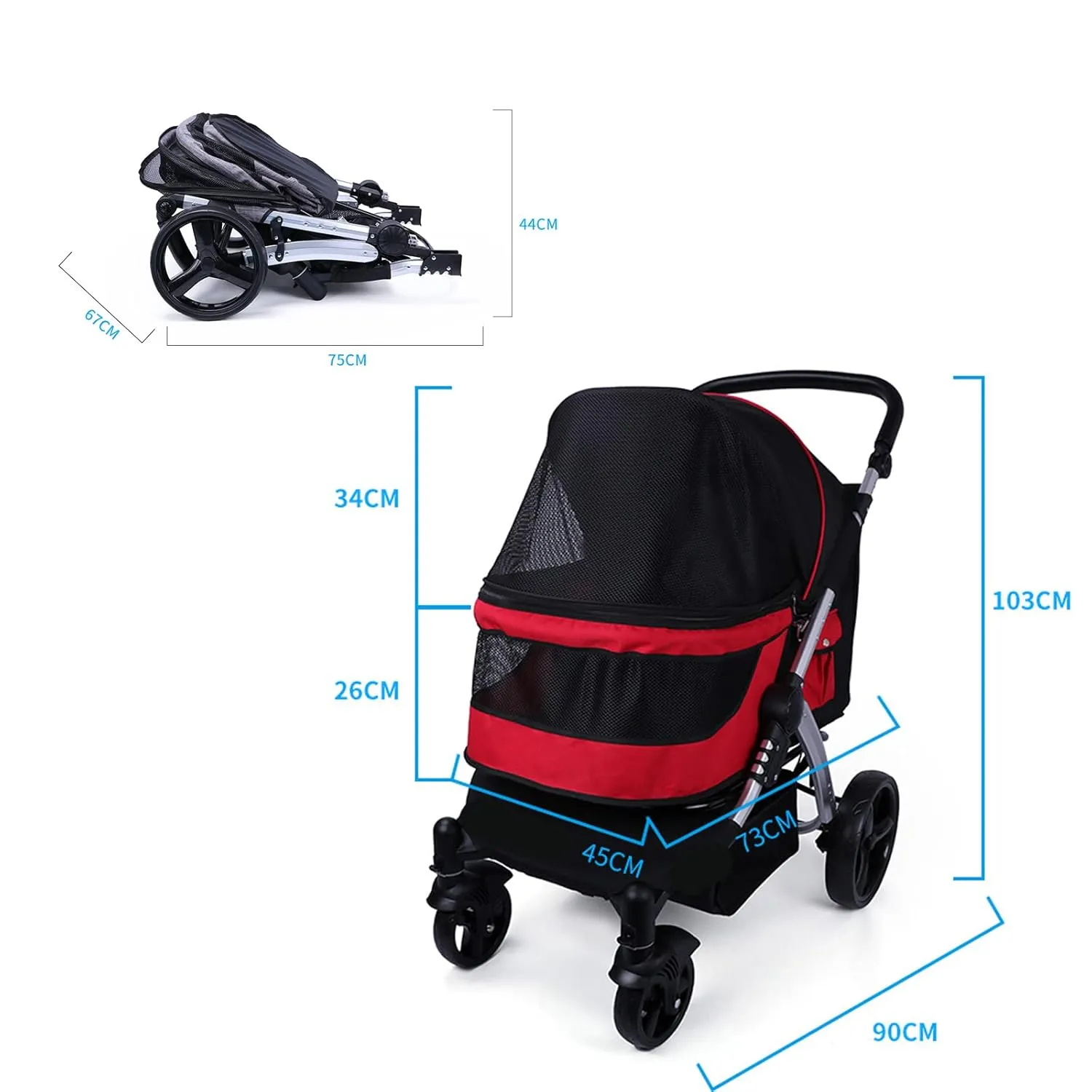 Pet Stroller Dog Strollers for Medium Dogs and Cats, Easy to Walking Dog Cat Stroller 360 Rotating Front Puppy Stroller with Mesh Windows, Removable Liner, Storage Basket,Black