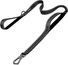 PetiFine 5FT Heavy Duty Dog Leash with Soft Padded Double Handle, Durable Strong Clasp Dog Leashes, Reflective Nylon Walking Lead for Large,Medium,Small Breed Dogs, Black