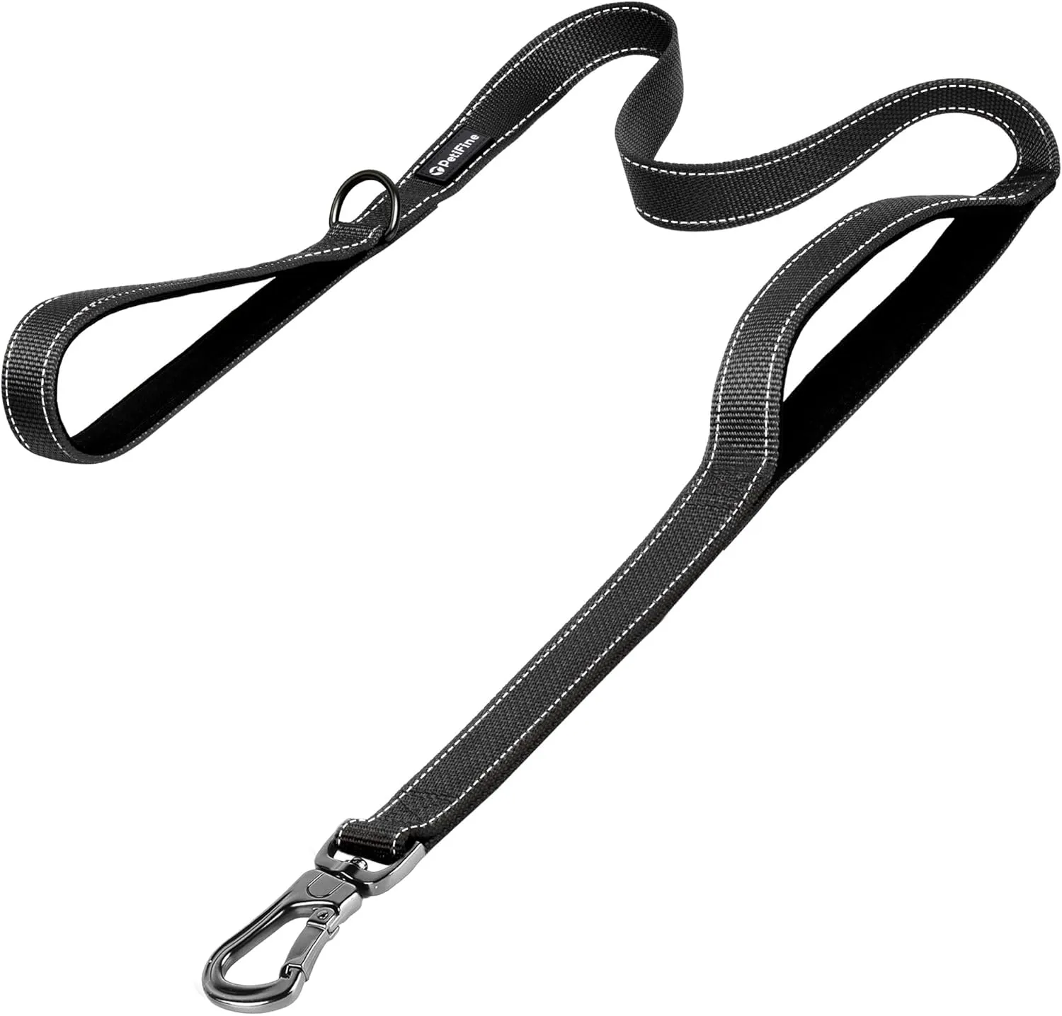 PetiFine 5FT Heavy Duty Dog Leash with Soft Padded Double Handle, Durable Strong Clasp Dog Leashes, Reflective Nylon Walking Lead for Large,Medium,Small Breed Dogs, Black