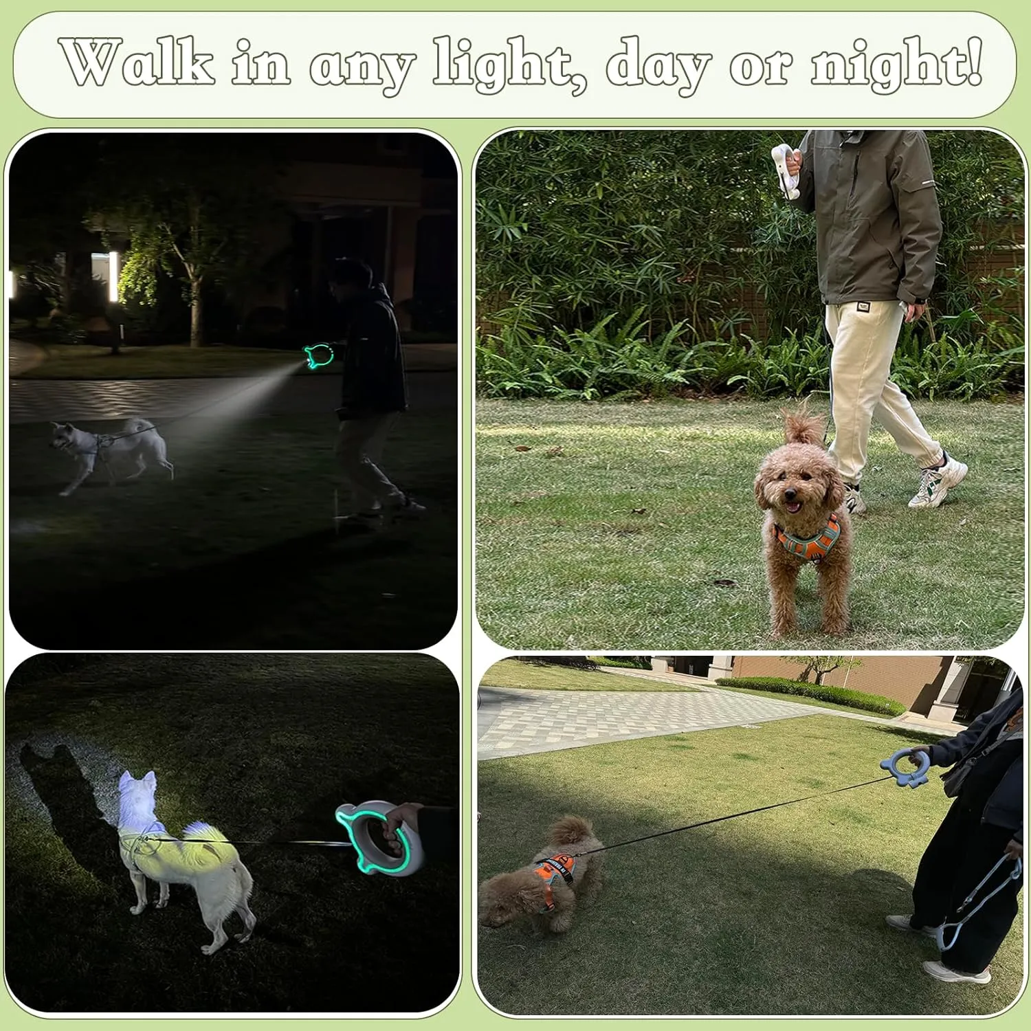 Pets 9.84ft Retractable Dog Leashes with LED Up to 66 lbs Anti-Slip Handle and 360No Tangle Dogs Walking Leash with Built in Poop Bag for Small/Medium/Large Breeds (Pink)