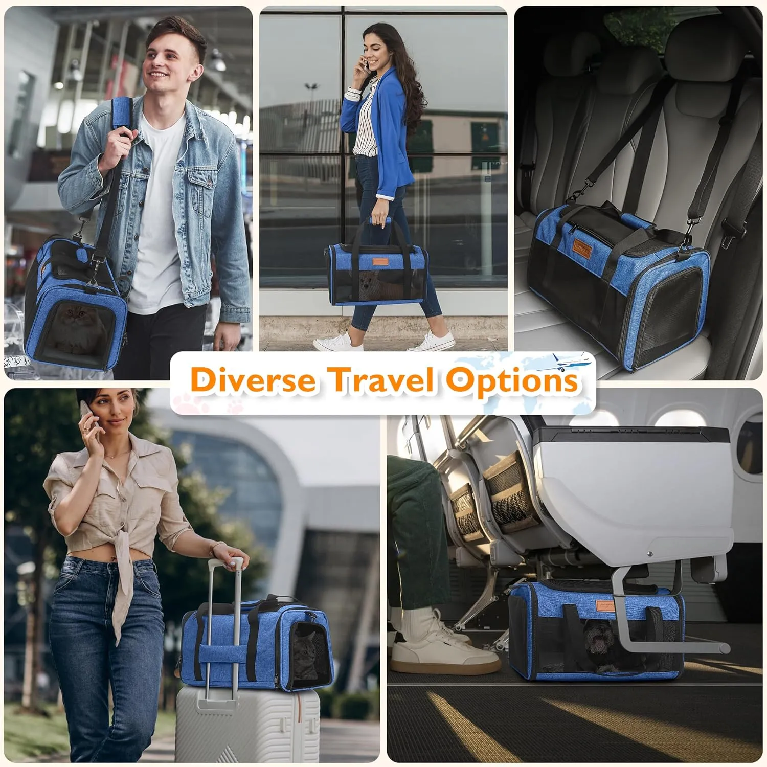 PETUX TSA Approved Pet Carrier in Cabin, 17"x11"x9.5" Soft Cat Carriers for Small Cats Up to 15 Lbs, Top Open Portable Pet Carrier Airline Approved with Anti-Scratch Mesh for Travel, Vet Visit (Blue)