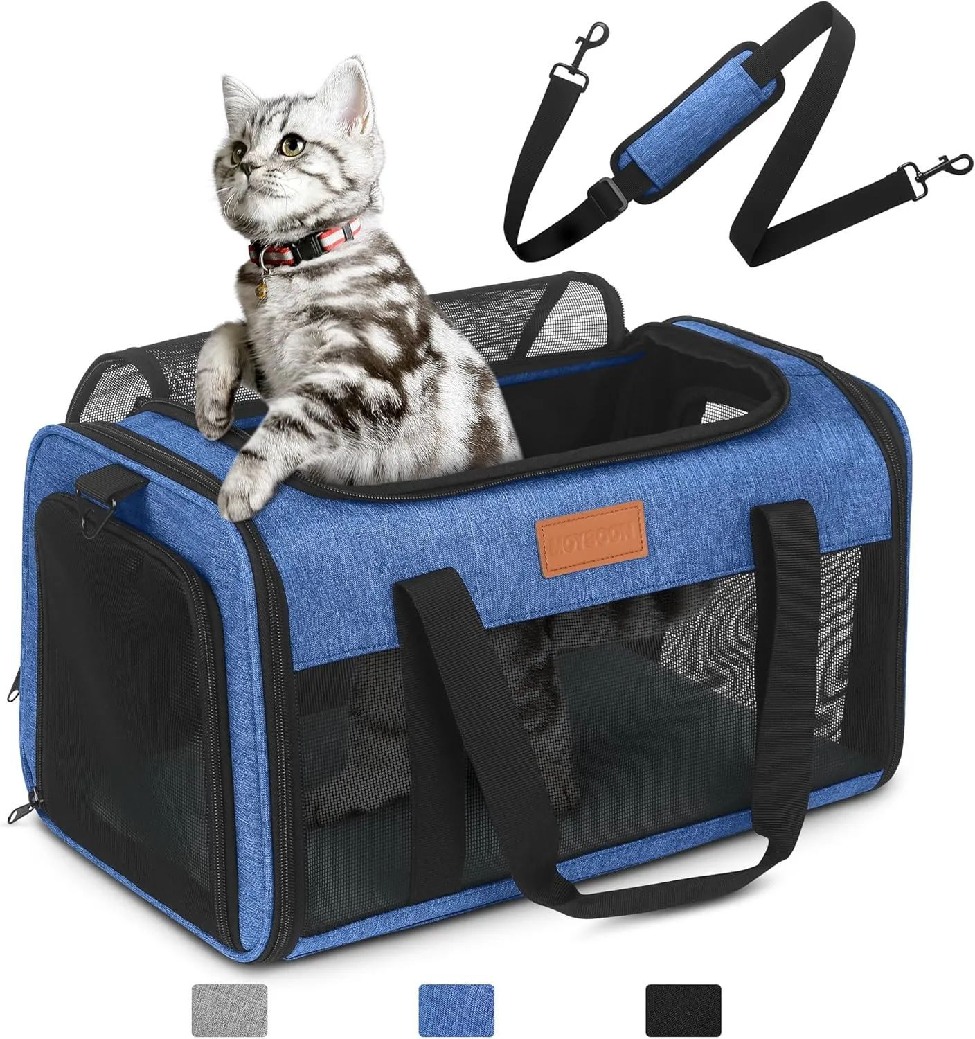 PETUX TSA Approved Pet Carrier in Cabin, 17"x11"x9.5" Soft Cat Carriers for Small Cats Up to 15 Lbs, Top Open Portable Pet Carrier Airline Approved with Anti-Scratch Mesh for Travel, Vet Visit (Blue)