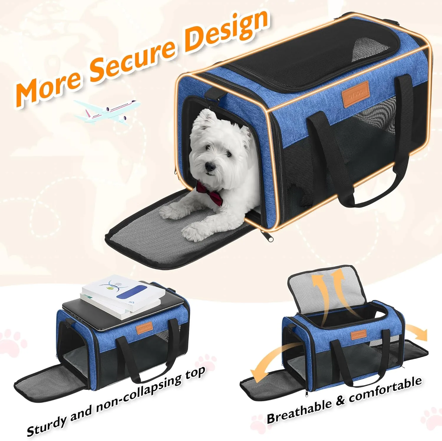 PETUX TSA Approved Pet Carrier in Cabin, 17"x11"x9.5" Soft Cat Carriers for Small Cats Up to 15 Lbs, Top Open Portable Pet Carrier Airline Approved with Anti-Scratch Mesh for Travel, Vet Visit (Blue)