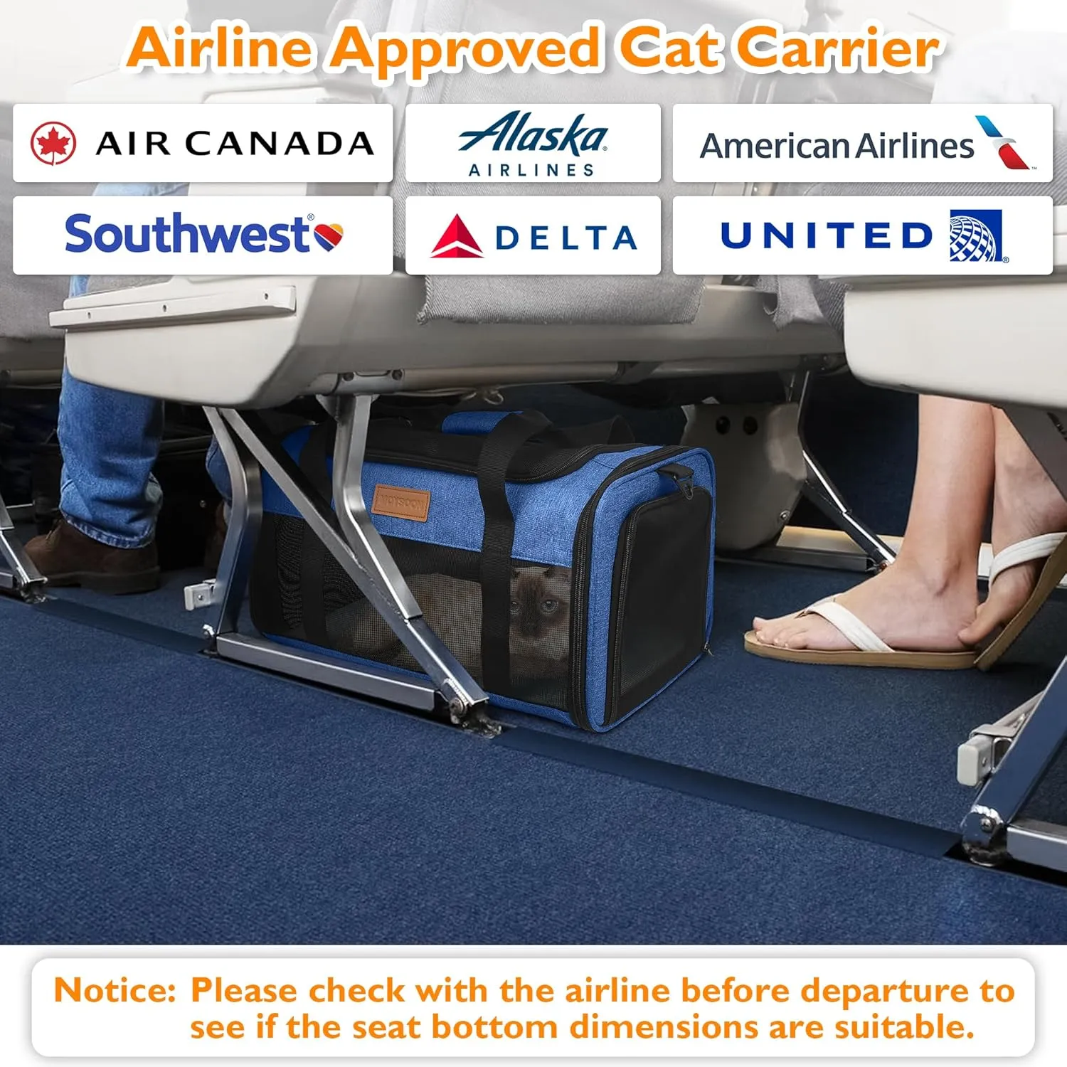 PETUX TSA Approved Pet Carrier in Cabin, 17"x11"x9.5" Soft Cat Carriers for Small Cats Up to 15 Lbs, Top Open Portable Pet Carrier Airline Approved with Anti-Scratch Mesh for Travel, Vet Visit (Blue)