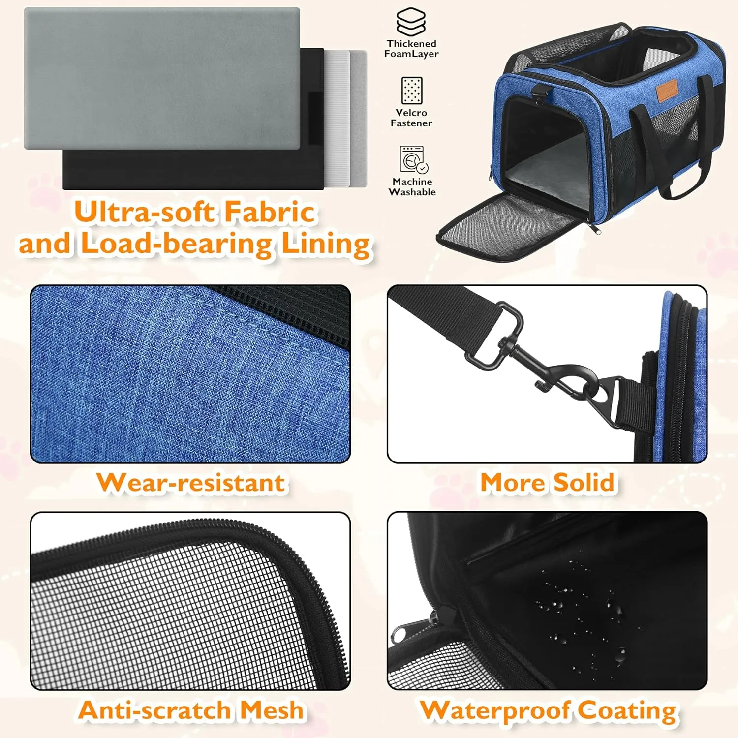 PETUX TSA Approved Pet Carrier in Cabin, 17"x11"x9.5" Soft Cat Carriers for Small Cats Up to 15 Lbs, Top Open Portable Pet Carrier Airline Approved with Anti-Scratch Mesh for Travel, Vet Visit (Blue)