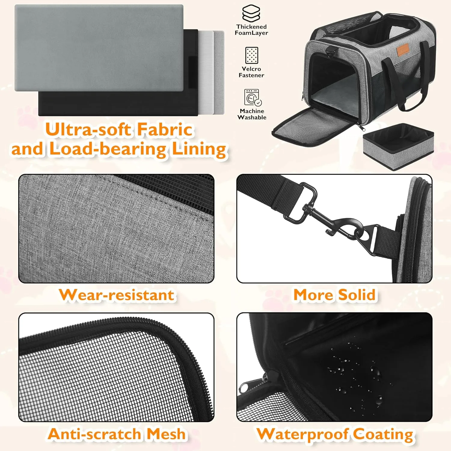 PETUX TSA Approved Pet Carrier in Cabin, 17"x11"x9.5" Soft Cat Carriers for Small Cats Up to 15 Lbs, Top-Open Portable Pet Carrier Airline Approved with Litter Box and Anti-Scratch Mesh (Grey)
