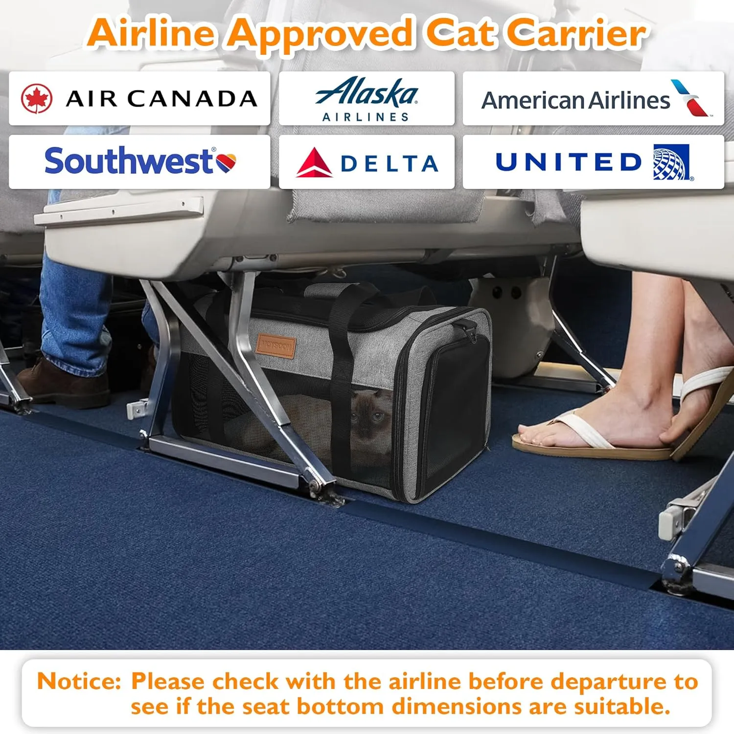 PETUX TSA Approved Pet Carrier in Cabin, 17"x11"x9.5" Soft Cat Carriers for Small Cats Up to 15 Lbs, Top-Open Portable Pet Carrier Airline Approved with Litter Box and Anti-Scratch Mesh (Grey)