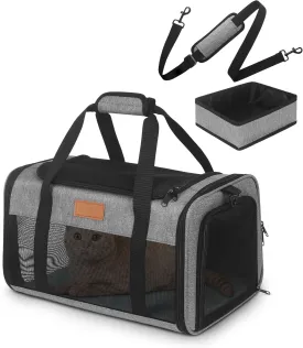 PETUX TSA Approved Pet Carrier in Cabin, 17"x11"x9.5" Soft Cat Carriers for Small Cats Up to 15 Lbs, Top-Open Portable Pet Carrier Airline Approved with Litter Box and Anti-Scratch Mesh (Grey)