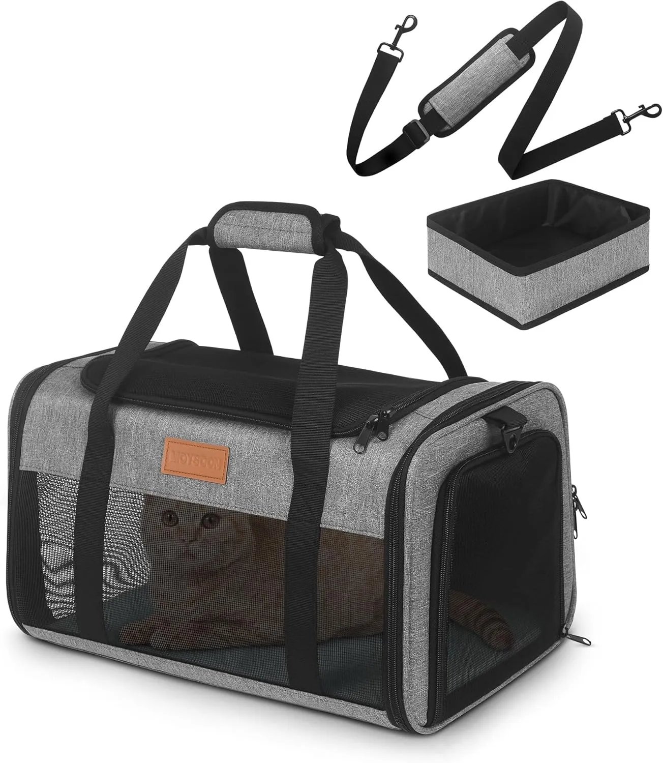 PETUX TSA Approved Pet Carrier in Cabin, 17"x11"x9.5" Soft Cat Carriers for Small Cats Up to 15 Lbs, Top-Open Portable Pet Carrier Airline Approved with Litter Box and Anti-Scratch Mesh (Grey)