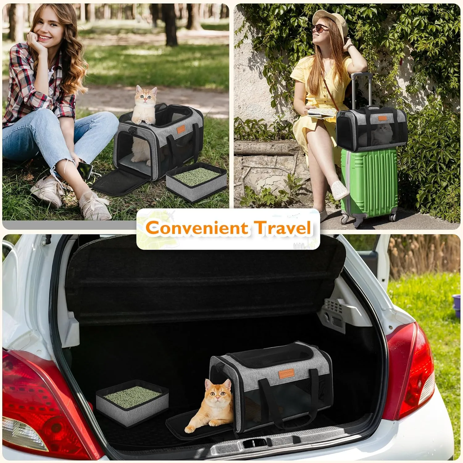 PETUX TSA Approved Pet Carrier in Cabin, 17"x11"x9.5" Soft Cat Carriers for Small Cats Up to 15 Lbs, Top-Open Portable Pet Carrier Airline Approved with Litter Box and Anti-Scratch Mesh (Grey)