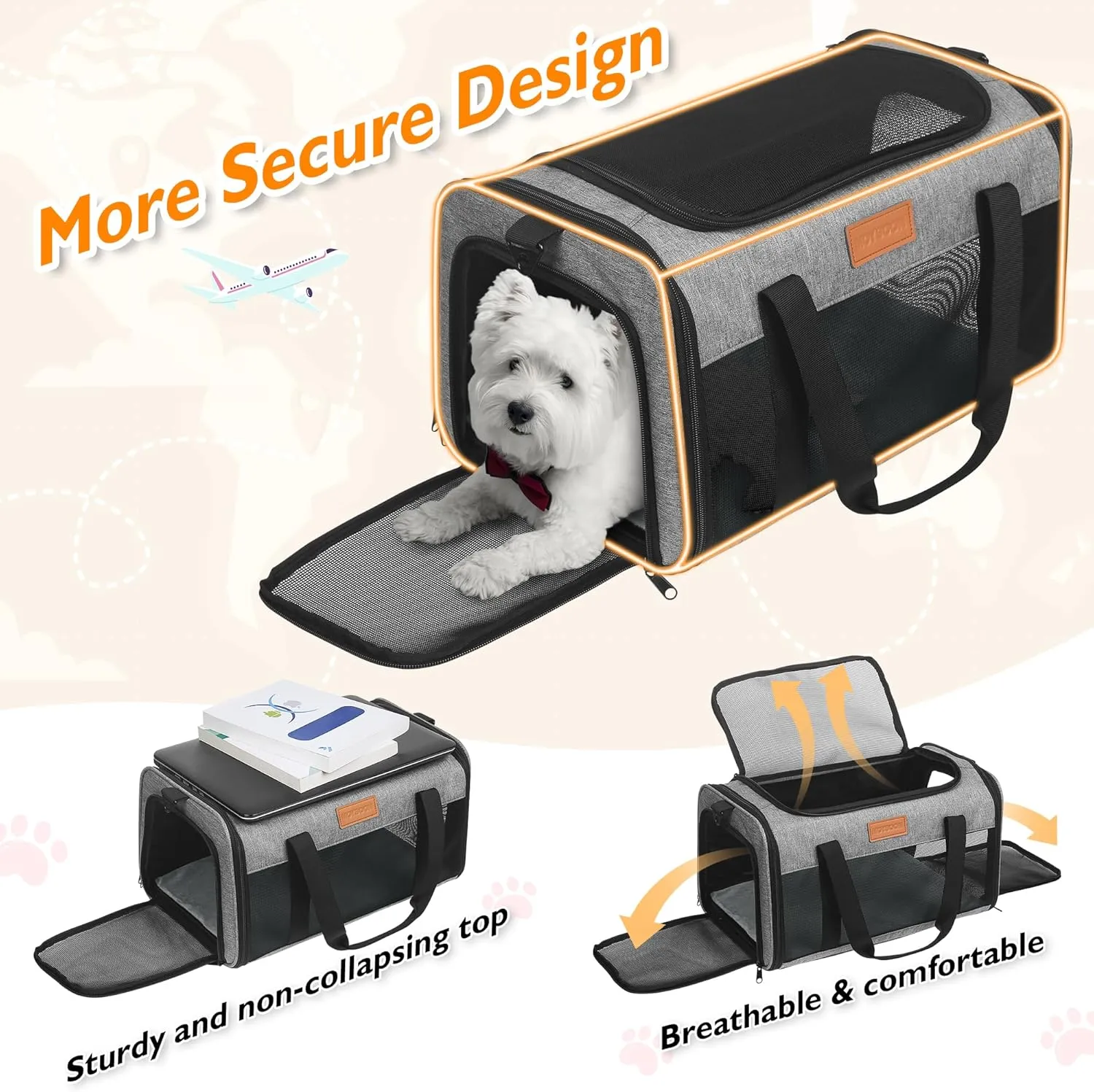 PETUX TSA Approved Pet Carrier in Cabin, 17"x11"x9.5" Soft Cat Carriers for Small Cats Up to 15 Lbs, Top-Open Portable Pet Carrier Airline Approved with Litter Box and Anti-Scratch Mesh (Grey)