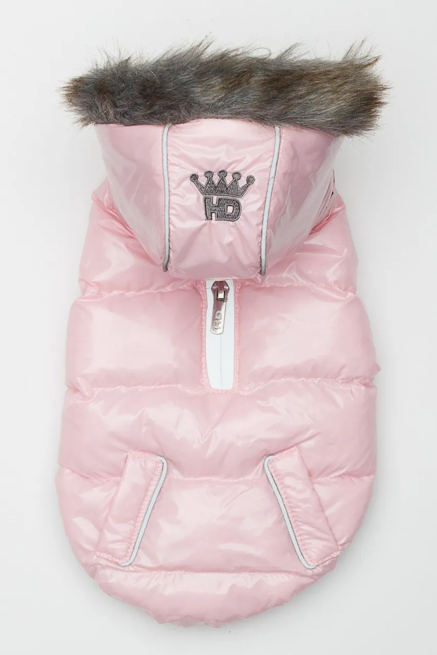 Pink Winter Dog Jacket with Hood - Hip Doggie Elite Reflective Coat - Ice Pink