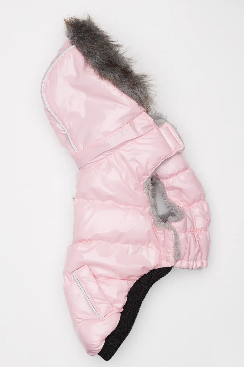Pink Winter Dog Jacket with Hood - Hip Doggie Elite Reflective Coat - Ice Pink