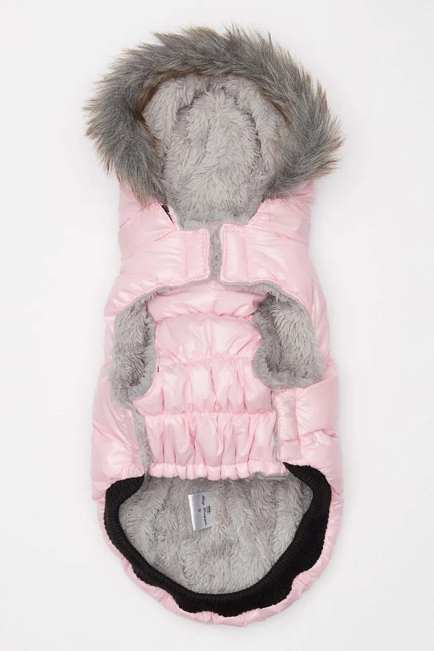 Pink Winter Dog Jacket with Hood - Hip Doggie Elite Reflective Coat - Ice Pink