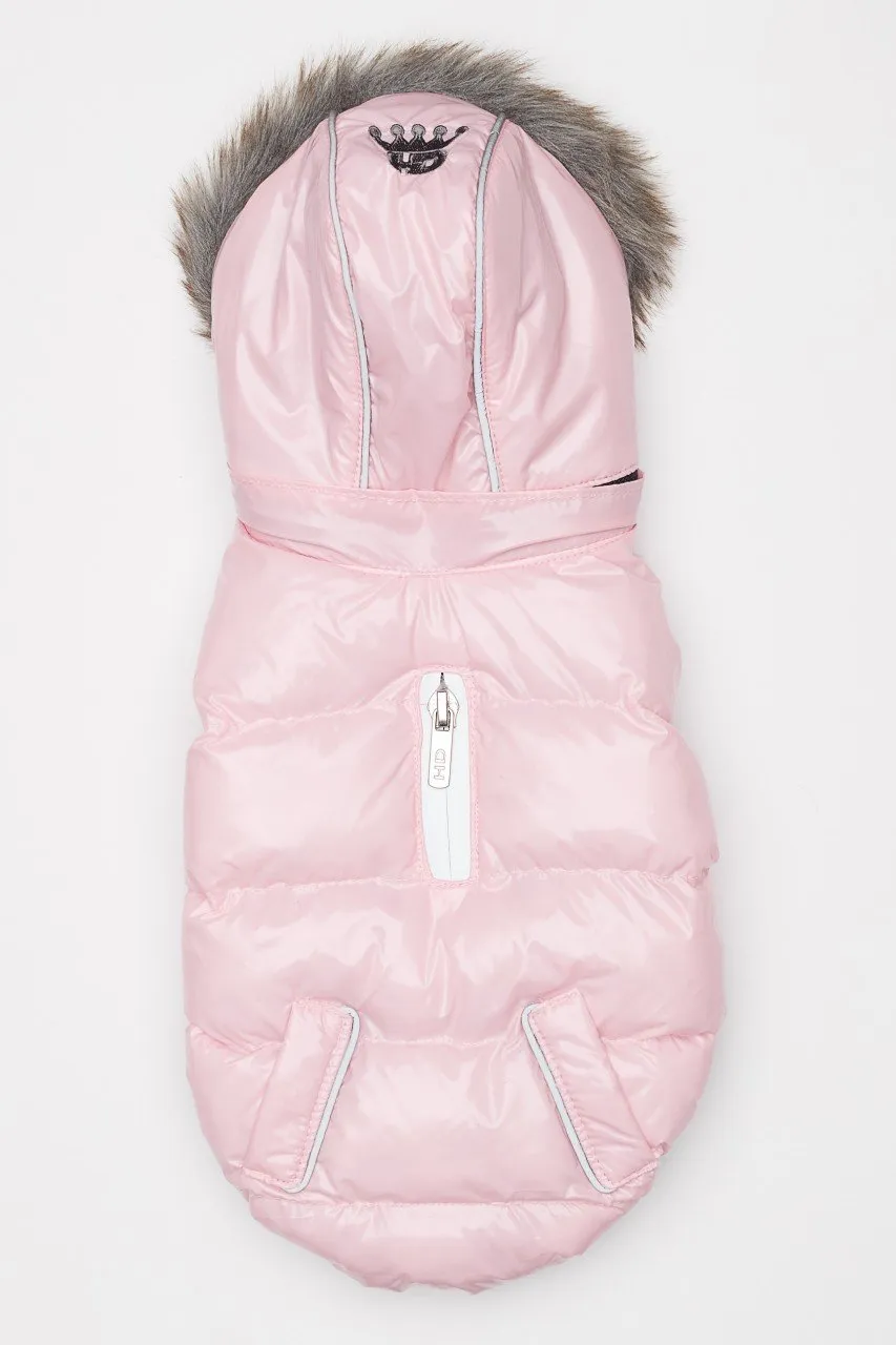 Pink Winter Dog Jacket with Hood - Hip Doggie Elite Reflective Coat - Ice Pink
