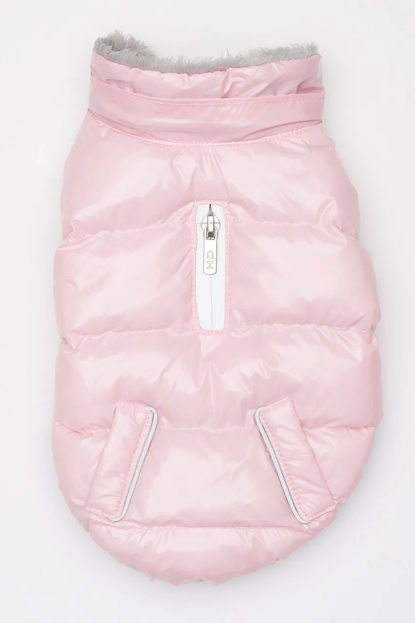 Pink Winter Dog Jacket with Hood - Hip Doggie Elite Reflective Coat - Ice Pink