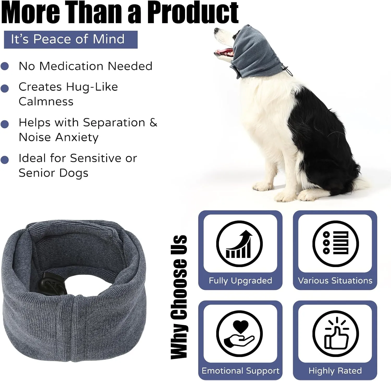 Quiet Ears for Dogs, Dog Calming Hoodie, Adjustable Dog Ear Muffs for Noise Protection, Ear Wrap Head Cover