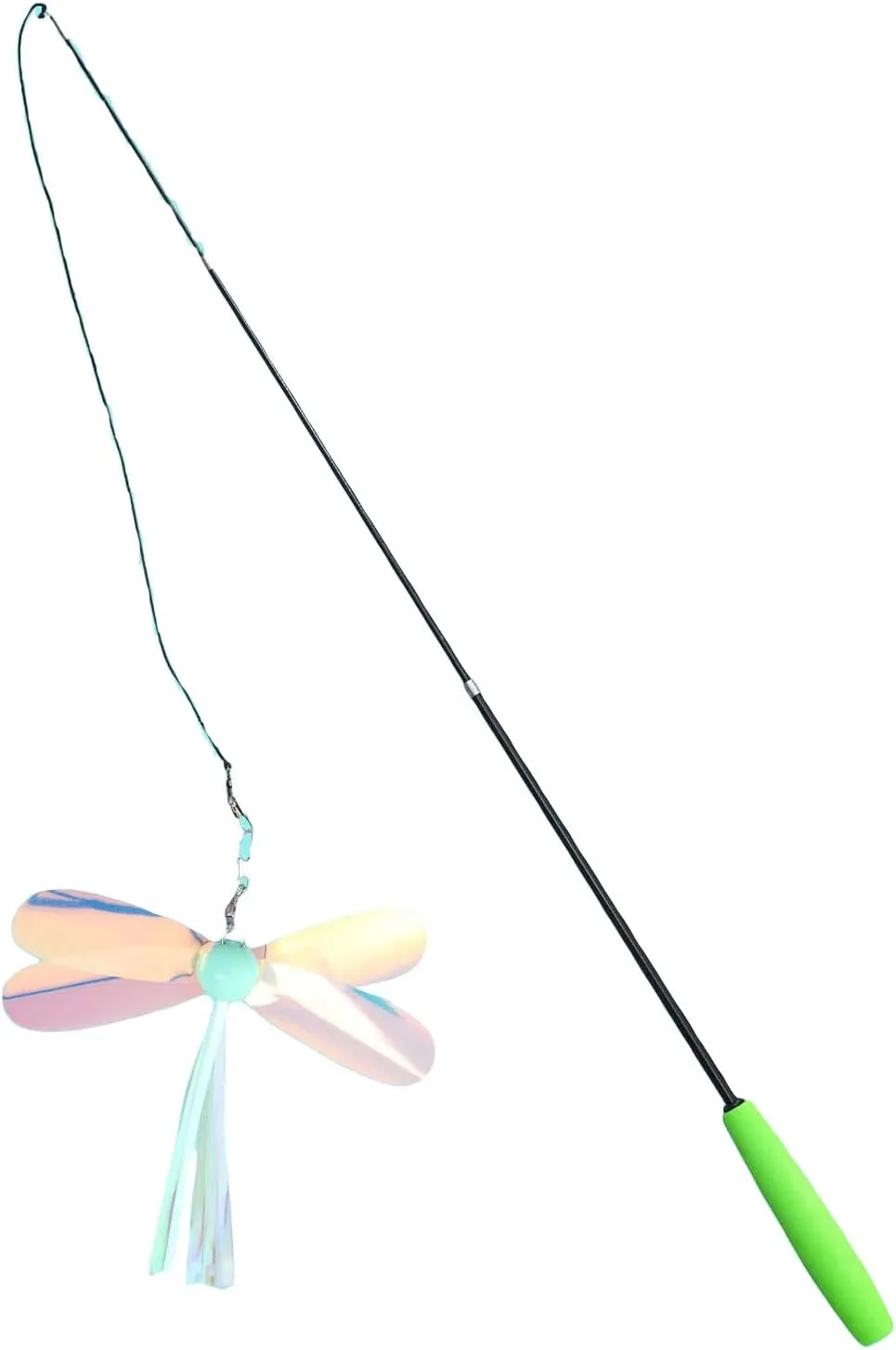 QWINEE 1pc Dragonfly Cat Teaser Wand Toys Interactive Cat Toy for Indoor Cats Kitty Kitten Green One Size